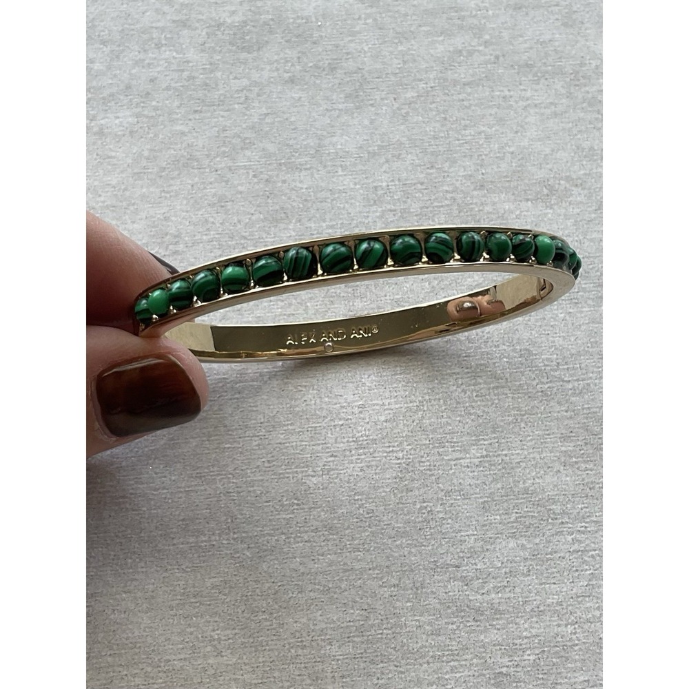 Alex and Ani Gemstone Hinge Bangle Reconstituted Malachite Gold Tone